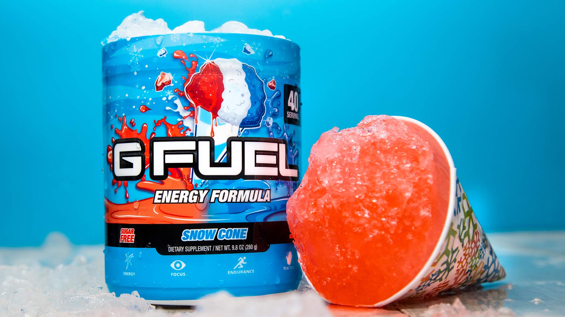 G Fuel Snow Cone Game-Changing Elite Energy Powder, Sharpens Mental Focus and Cognitive Function, Zero Sugar, Supports Immunity and Enhances Mood 9.8 oz (40 Servings)