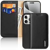 DUX DUCIS Luxury Wallet Phone Case Flip Cover for iPhone 15 Pro,Magnetic Closure Protective Book Case with Kickstand,HIVO Series Leather Purse[1 Large Bill+2 Card Slots+RFID Block](Black)
