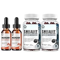 (2 Packs) Himalayan Shilajit Supplement Gummies + (2 Packs) Magnesium Glycinate Supplement Liquid Drops