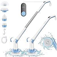 Electric Spin Scrubber, Shower Scrubber with LED Display & 4 Replacement Brush Head, 2H Bathroom Scrubber Dual Speed, Electric Cleaning Brush for Bathtub Grout Tile Floor