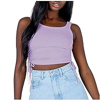 Summer Ruched Drawstring Side Knit Ribbed Crop Tops for Womens Sleeveless Crewneck Y2k Casual Slim Plain Tank Top
