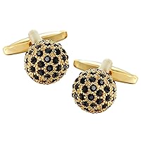 Black Crystal & 9Ct Gold Plate Mens Wedding Gift Cuff Links by