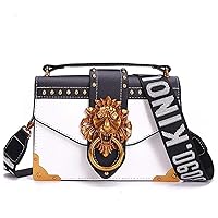 Fashion metal lion head mini square bag shoulder bag Messenger bag clutch bag female designer wallet handbag, White