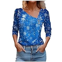 Women's Christmas Scrub Tops Woman Fashion Printed Long Sleeve Lapel V Neck Button Pullover Top Clothes, S-3XL