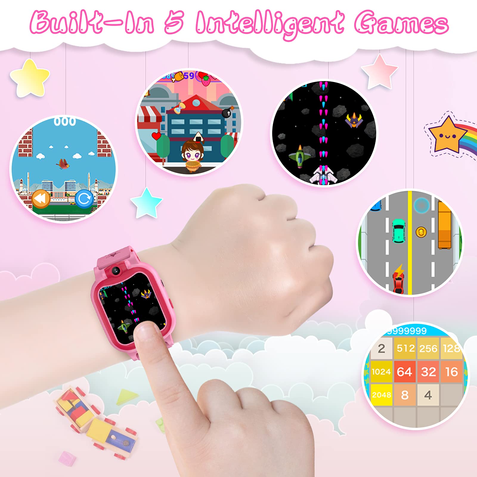 Kids Smart Watch Girls 3-10 Years,Touchscreen Toddler Digital Sport SmartWatch with Music Pedometer Games for Age 4 5 6 7 8 9 10 Years Children Birthday Gifts - Pink