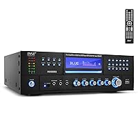 Pyle 4-Channel Wireless Bluetooth Power Amplifier - 1000W Stereo Speaker Home Audio Receiver w/ FM Radio, USB, Headphone, 2 Microphone w/ Echo, Front Loading CD DVD Player, LED, Rack Mount - PD1000BA