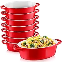 8 Pcs 9'' x 5.1'' x 2.2'' 16 oz Baking Dishes for Oven Ceramic Bakeware with Handles Gratin Serving Plates Oven Safe Bowls Pie Pans Dish Set for Microwave Cooking and Baking, Red