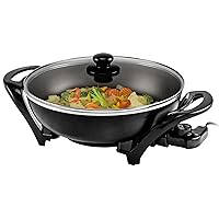 OVENTE Electric Wok with Nonstick Coating, 13 Inch Family-Sized Skillet, 1400W Power, Adjustable Temperature, Tempered Glass Lid, Cool Touch Handles and Easy to Clean Frying Surface, Black SK3113B