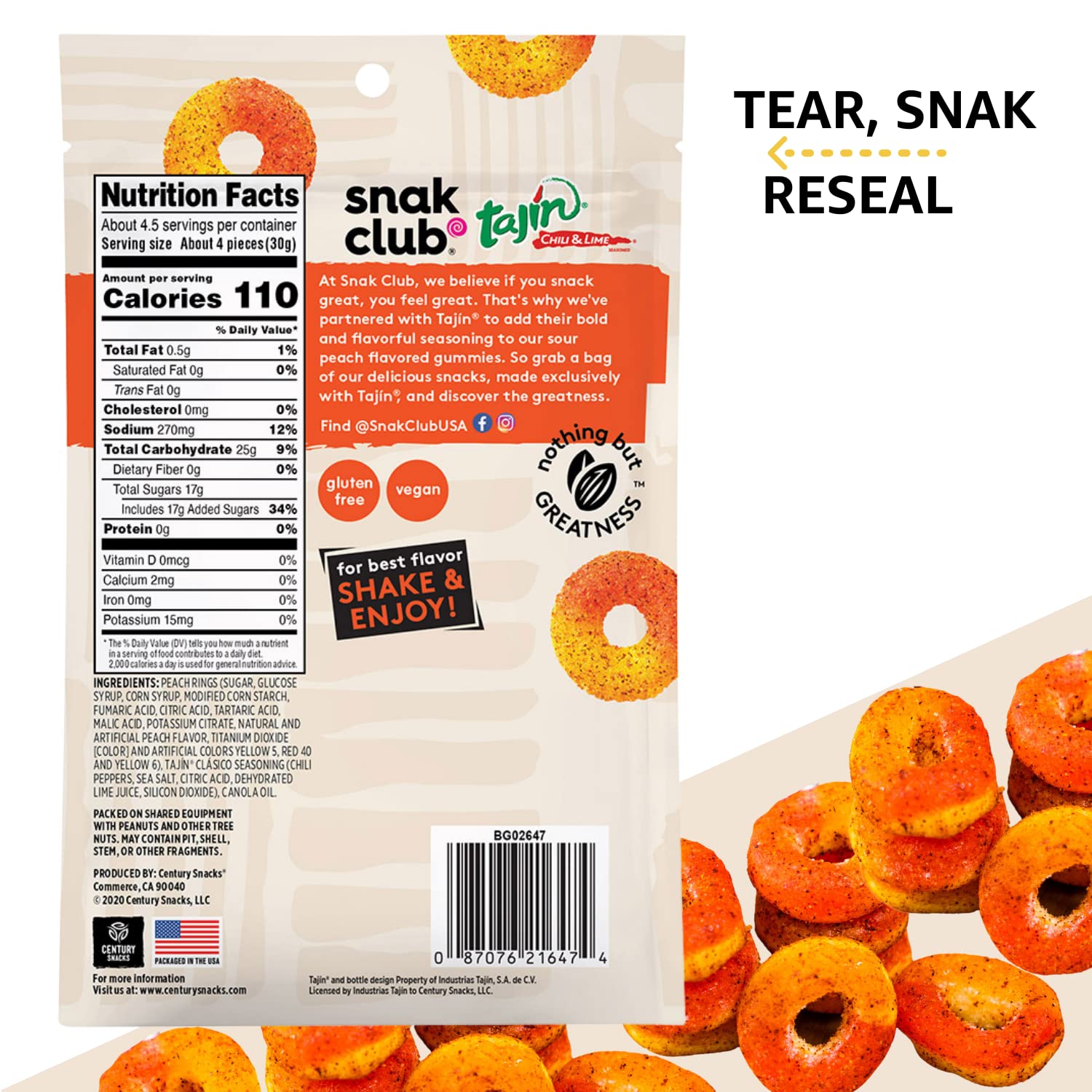 Mua Snak Club Tajin Peach Rings, Sweet and Spicy Gummy Snacks, 5oz  Resealable Bag, 6 Count trên Amazon Mỹ chính hãng 2023 | Fado