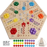 Large Size Original Marble Game Solid Wood 20 inch Wahoo Board Game Double Sided Painted Wooden Fast Track for 6 and 4 Players 6 Colors 24 Marbles 6 Dice for Family Friend