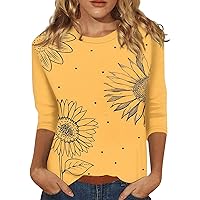 Womens 3/4 Sleeve Tops and Blouses Crewneck Printed Blouses Trendy Casual Tops Loose Fit Comfy Tees Cute T-Shirt