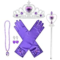 Princess Dress up Accessories 5 Pieces Gift Set for Crown Scepter Necklace Earrings Gloves