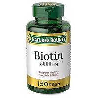 Nature's Bounty Biotin, Vitamin Supplement, Supports Metabolism for Cellular Energy and Healthy Hair, Skin, and Nails, 5000 mcg, 150 Softgels