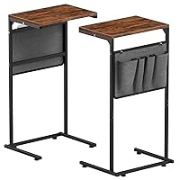 C Shaped End Table Set of 2, Small Couch Side Table with Storage Bag, Sturdy Slide Under Sofa Table with Metal Frame for Living Room & Bedroom (16
