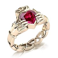 MRENITE 10K 14K 18K Gold Ruby Rings for Women Art Deco Design Engrave Names Size 4 to 12 Anniversary Birthday Jewelry Gifts for Her