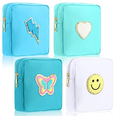 Spiareal 4 Pcs Preppy Cute Patch Makeup Bags Nylon Toiletry