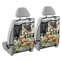 Cow Meadow Fruit Car Kick Mat for Kids Backseat Organizer with Adjustable Strap Back Seat Protector for SUV Car Vehicle 25x18in 2 Pcs