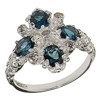 925 Sterling Silver Real Genuine Blue Topaz & Diamond Womens Band Ring (0.09 cttw, H-I Color, I2-I3 Clarity)