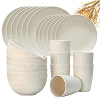 Wheat Straw Dinnerware Sets for 6, Osonm 24PCS Lightweight Unbreakable Plastic Plates Bowls Cups Sets, Dishwasher Microwave Safe Dishes Set for Camping, RV, Picnic, Kitchen, Great for Kids & Adults