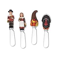 Supreme Housewares Cheese and Butter Spreader Knives Thanksgiving Decor 4-Piece Hand Painted Resin Handle with Stainless Steel Blade Multipurpose Cheese Spreader set (Thanksgiving)