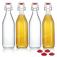 Encheng Amber Clear Glass Bottles with Air Tight Lids 32 oz,Easy