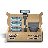 Shaving Kit with Diamond Grip Razor Handle, 4-Blade Blade Refills, & Blade Cover, Easy to Grip Handle, for Travel, Blue
