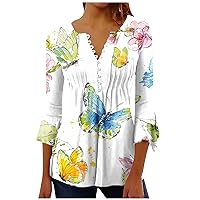 Spring Tops for Women 2024 Trendy Plus Size Shirts Women's Tops, Tees & Blouses 3/4 Bell Sleeve V Neck Dressy Blouses