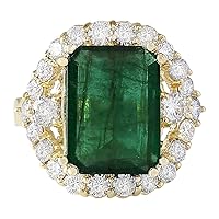 6.4 Carat Natural Green Emerald and Diamond (F-G Color, VS1-VS2 Clarity) 14K Yellow Gold Luxury Engagement Ring for Women Exclusively Handcrafted in USA