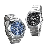 JewelryWe Men's Watch, Business Casual Analogue Quartz Watch with Stainless Steel Strap, Blue Black White Dial