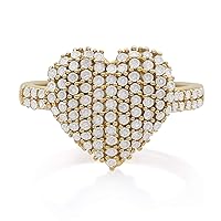0.77 Cttw Natural White Round Diamond Dome Heart Promise Ring Yellow Gold Over Sterling Silver Size 8