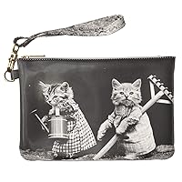 Makeup Bag 9.5 x 6 inch Purse Pouch Cats Funny Portable Organizer Design Glam Print PU Leather Toiletry Zipper Travel Case Storage Cosmetic Adorable Strap Accessories Cute Black White Animal