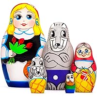 AEVVV Red Riding Hood Nesting Dolls Set of 5 pcs - Matryoshka with Red Riding Hood Figurines - Red Riding Hood Decor - Little Red Riding Hood Wooden Gifts