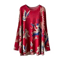 Everyday Dress Cashmere Retro Printing Knitting Pullover Sweater Skirt H1231