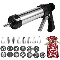 Cookie Press,Cookie Press Gun Kit,Stainless Steel Cookie Press Gun+13 Cookie Mold Discs+8 Piping Nozzles+Christmas Cookie Bag,Cookie Press with Christmas elements is suitable for DIY biscuits