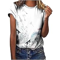 Womens Tops Casual Summer Gradient Tees Short Sleeve T-Shirts Round Neck Dressy Blouses 2024 Fashion Comfy Tunic Shirts