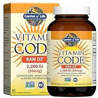 Vitamin D, Vitamin Code Raw D3, Vitamin D 2,000 IU, Raw Whole Food Vitamin D Supplements with Chlorella, Fruit, Veggies & Probiotics for Bone & Immune Health, 60 Vegetarian Capsules