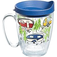 Tervis Retro Camping Made in USA Double Walled Insulated Tumbler Travel Cup Keeps Drinks Cold & Hot, 16oz Mug, Clear