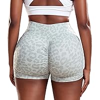 FITTOO Booty Scrunch Shorts High Waist Printed Workout Shorts for Women
