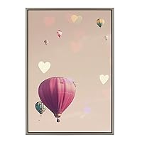 Kate and Laurel Sylvie A Little Patience Framed Canvas Wall Art by Caroline Mint, 23x33 Gray, Whimsical Hot Air Balloon Art for Wall