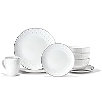 Elle Collection Adrienne Round Dinnerware Set – 16-Piece Porcelain Dinner Set w/ 4 Dinner Plates, 4 Salad Plates, 4 Bowls & 4 Mugs – Unique Gift Idea for Any Special Occasion or Birthday, Adrienne