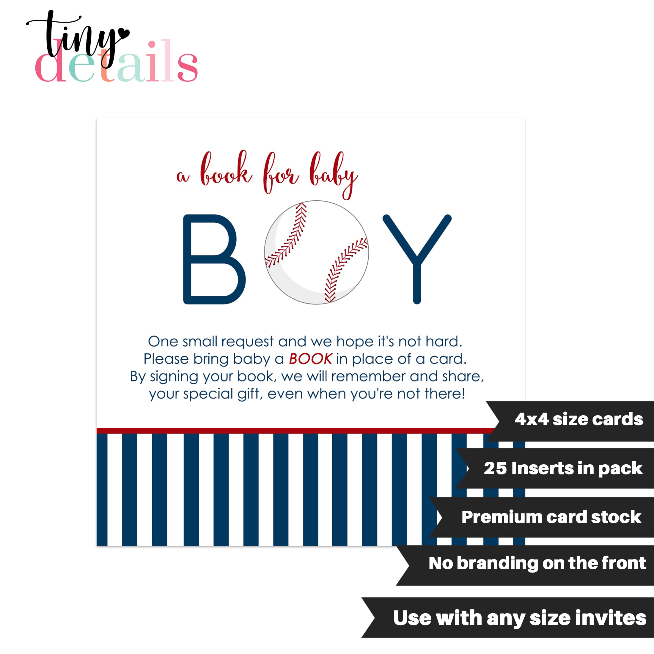 Paper Clever Party Baseball Baby Shower Book Request Cards (25 Pack) Boys Invitation Inserts Blue and Red – Sports Gender Reveal