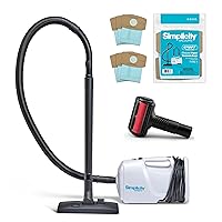 Simplicity Vacuums Bundle with Sport Canister Vacuum, Six Vacuum Bags, and Pet Tool, Portable Vacuum Cleaner for Hard Floors with Attachments and Storage Bag, Shoulder Vacuum, White