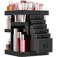 Rotating Makeup Organizer with 6 Drawers[New Updated], Multifunctional Cosmetics Organizer for Vanity Countertop, Square Jewelry Storage, Skincare Organizer for Makeup Holder (Plus Size-Black)