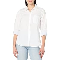 Nautica Women's Button Front Long Sleeve Roll Tab Shirt