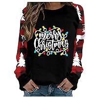 Merry Christmas Womens Tops Classic Letter Print Oversized Sweatshirt Casual Long Sleeve Festival Pullover Top