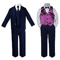 7pc Baby Toddler Boy Teen Party Wedding Navy Suit Set Satin Bow Tie & Vest Sm-4T