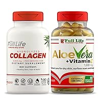 Full Life Hydrolyzed Collagen Supplement - Bovine Collagen Pills 90 Capsules and Aloe Vera with Vitamin E Capsules for Skin - Hydrating Face Moisturizer - 60 Breakable Capsules