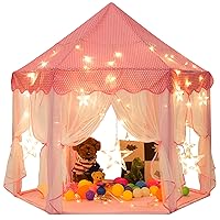 Sunnyglade 55'' x 53'' Princess Tent with 8.2 Feet Big and Large Star Lights Girls Large Playhouse Kids Castle Play Tent for Children Indoor and Outdoor Games Children's Day Gift