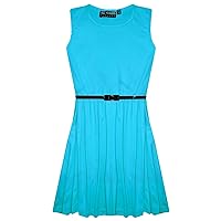 Girls Skater Dress Kids Party Dresses with Free Belt 5 6 7 8 9 10 11 12 13 Years Sea Green