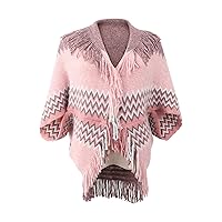 Women’s Elegant Knitted Poncho Top Winter Warm Asymmetric Shawl Wrap with Fringes